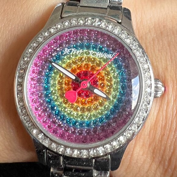 Betsey Johnson Vintage Rainbow Pave Rhinestones Watch - Picture 2 of 4